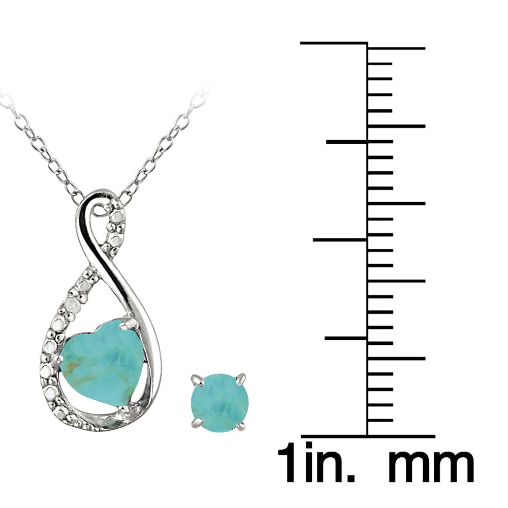 Sterling Silver Created Turquoise and Diamond Accent Swirl Heart Necklace and Earrings Set-3