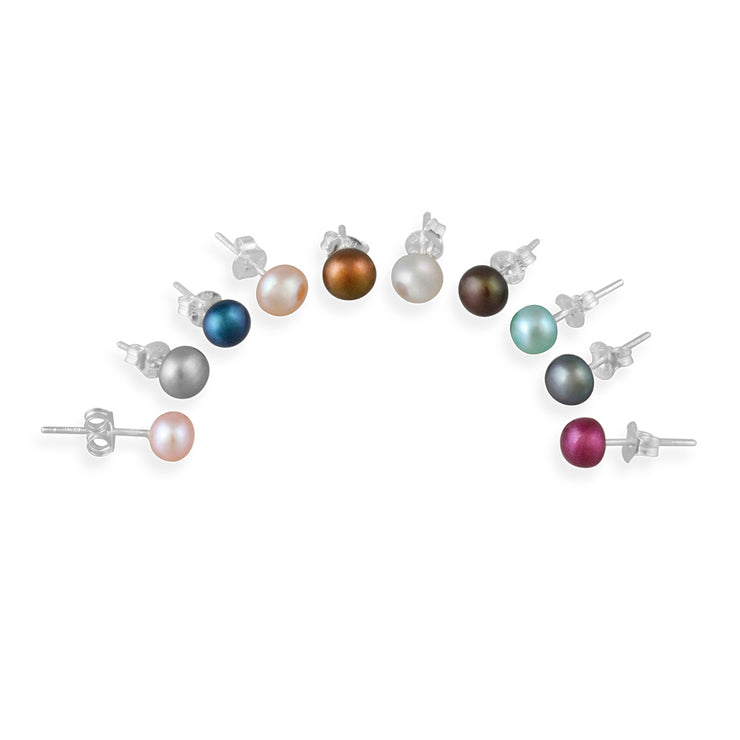 Sterling Silver 5-5.5mm Multi Color Freshwater Cultured Pearl Stud Earrings, Set of 10