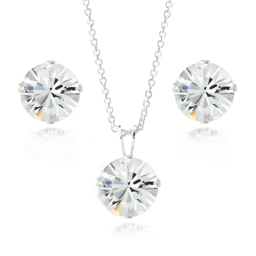 Sterling Silver Swarovski Elements 8mm Necklace & Stud Earrings Set