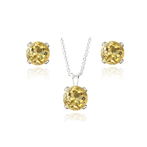 Sterling Silver 3ct Citrine Solitaire Pendant & Earrings Set