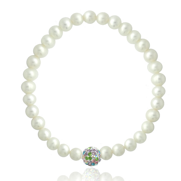 Sterling ilver Freshwater Cultured White Pearl & Multi Crystal Fireball Necklace, Bracelet & Earrings Set