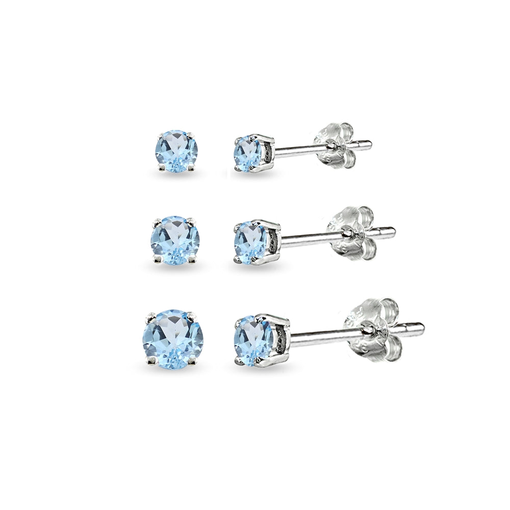 3mm good Blue Sapphire (N) Round Faceted in Sterling Silver Stud Earrings and earnuts with patina