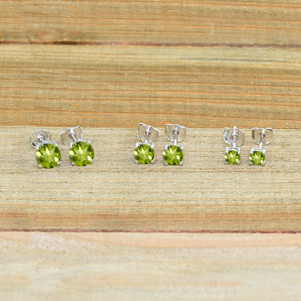 3-Pair Set Sterling Silver Peridot Round Stud Earrings, 3mm 4mm 5mm-3