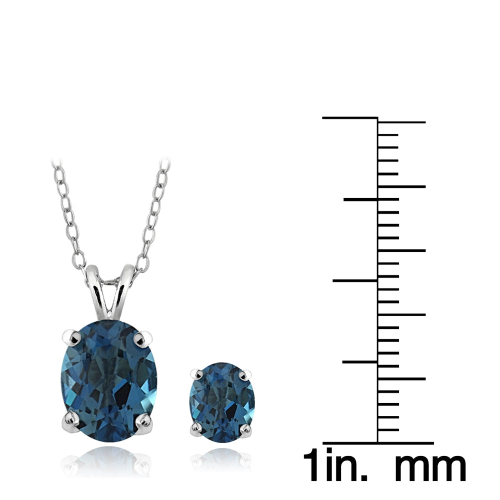 Sterling Silver 4.2ct London Blue Topaz Oval Solitaire Necklace & Earrings Set-3