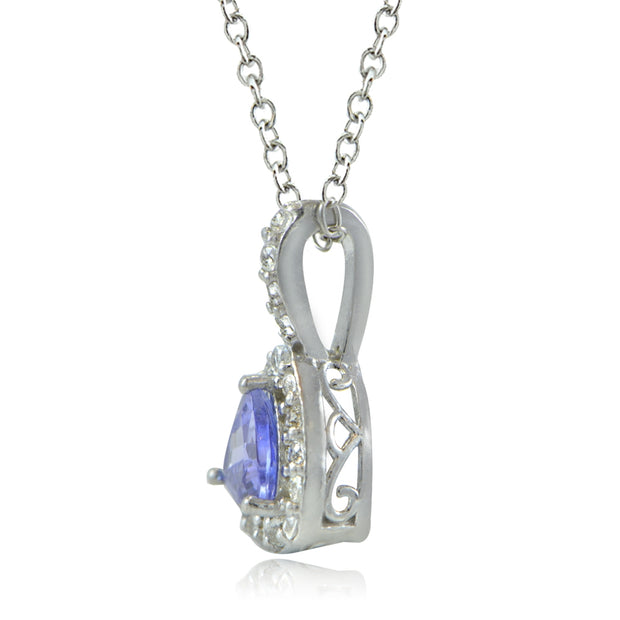 Sterling Silver Tanzanite & White Topaz Trillion-Cut Necklace & Earrings Set