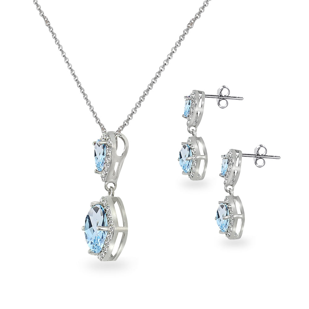 Sterling Silver Blue Topaz & White Topaz Dangle Earrings & Necklace Set-2