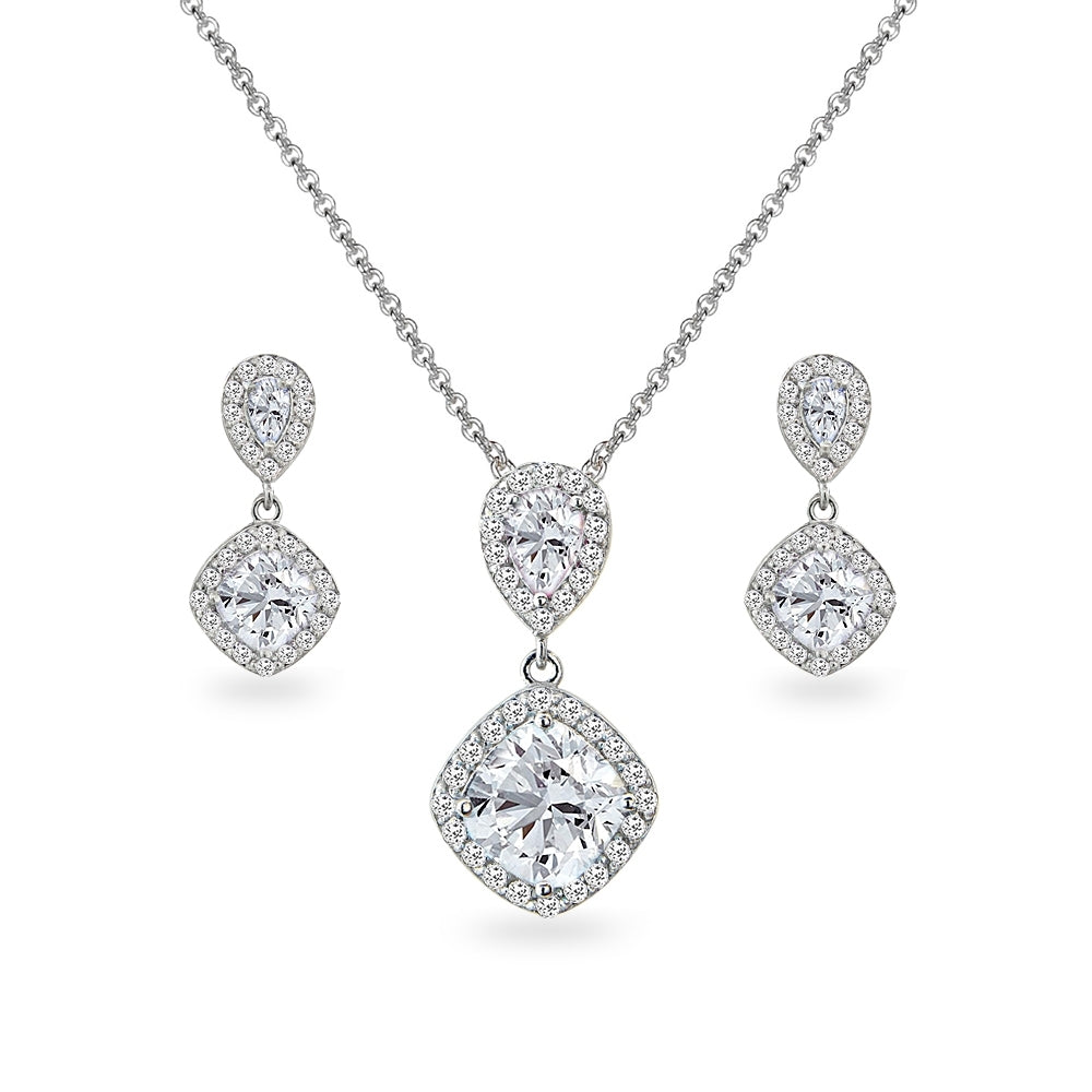 Sterling Silver Created White Sapphire & Topaz Dangle Earrings & Necklace Set