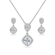 Sterling Silver Created White Sapphire & Topaz Dangle Earrings & Necklace Set