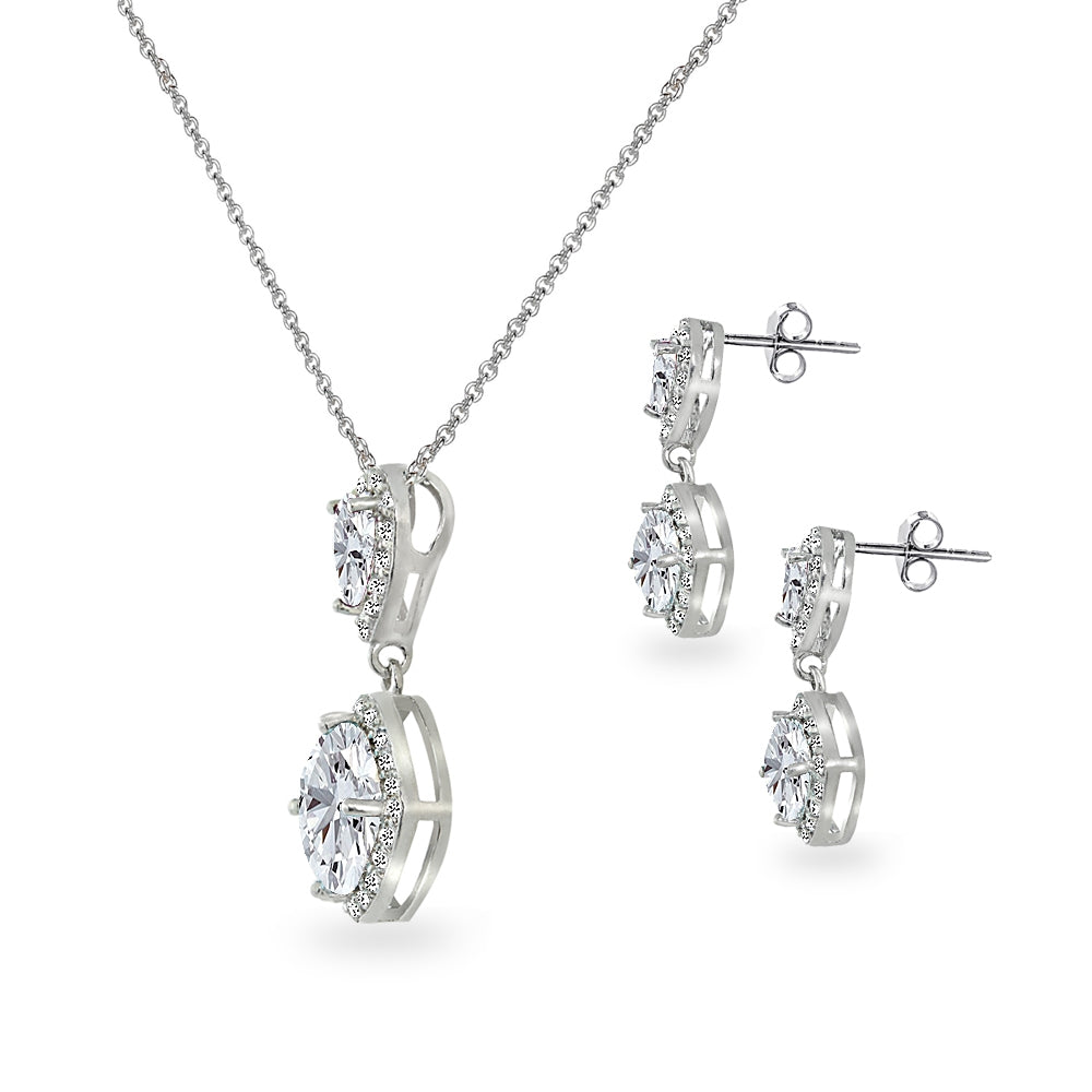 Sterling Silver Created White Sapphire & Topaz Dangle Earrings & Necklace Set-2