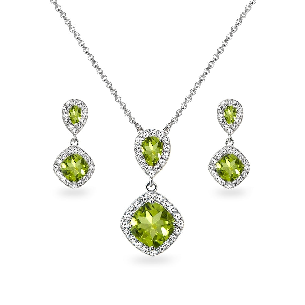Sterling Silver Peridot & White Topaz Dangle Earrings & Necklace Set