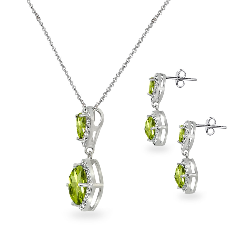 Sterling Silver Peridot & White Topaz Dangle Earrings & Necklace Set-2
