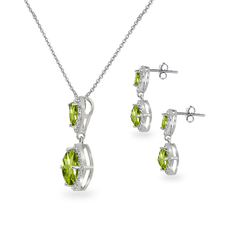Sterling Silver Peridot & White Topaz Dangle Earrings & Necklace Set