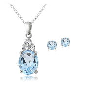 Sterling Silver 3.9ct Blue and White Topaz Oval Necklace & Earrings Set