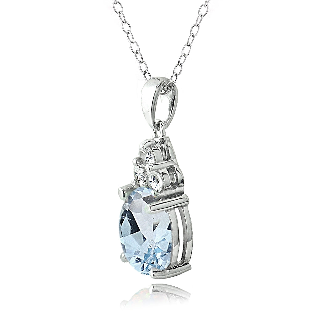 Sterling Silver 3.9ct Blue and White Topaz Oval Necklace & Earrings Set-2
