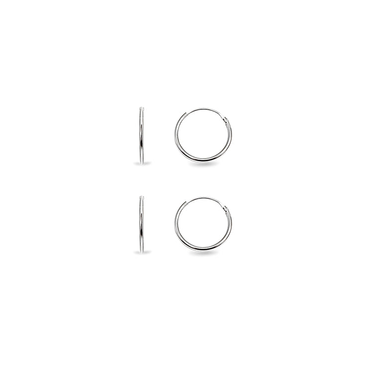 Sterling Silver Set of Two Endless Hoop Earrings, 10mm