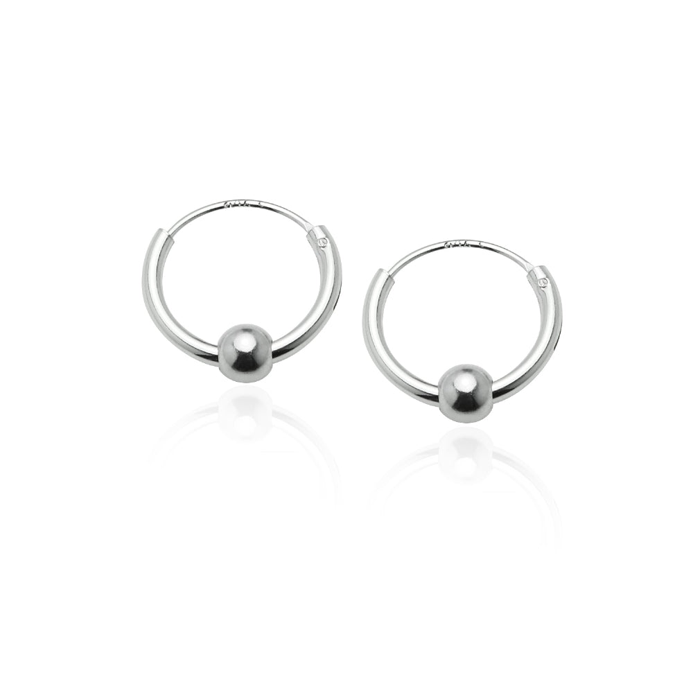 Sterling Silver 10mm, 12mm & 14mm Polished Bead and Bali Bead Endless Hoop Earrings, Set of 3-3