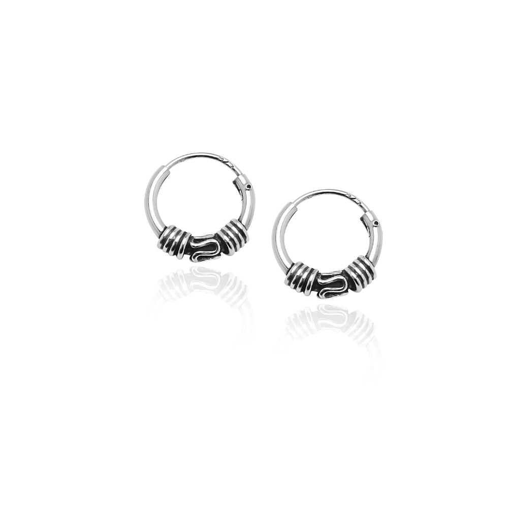 Sterling Silver Set of Three 10mm, 12mm & 14mm Bali Bead and Bali Endless Hoop Earrings-2