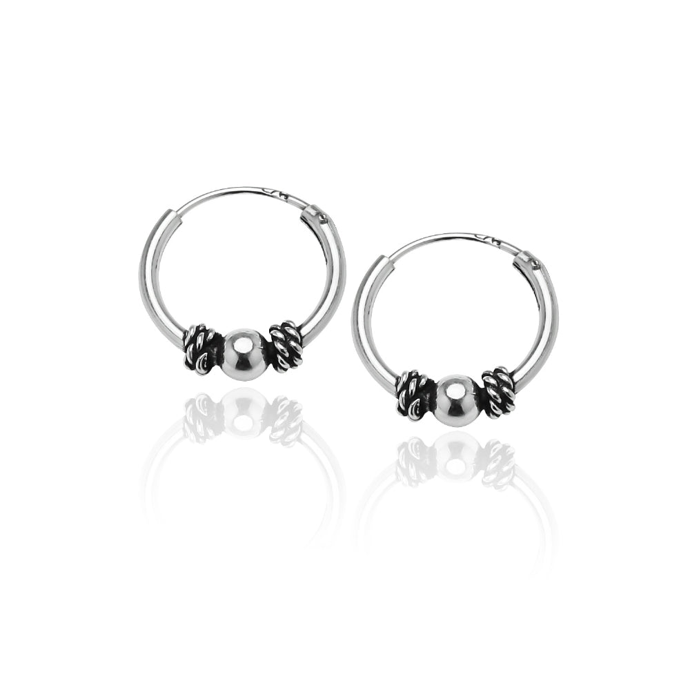 Sterling Silver Set of Three 10mm, 12mm & 14mm Bali Bead and Bali Endless Hoop Earrings-3