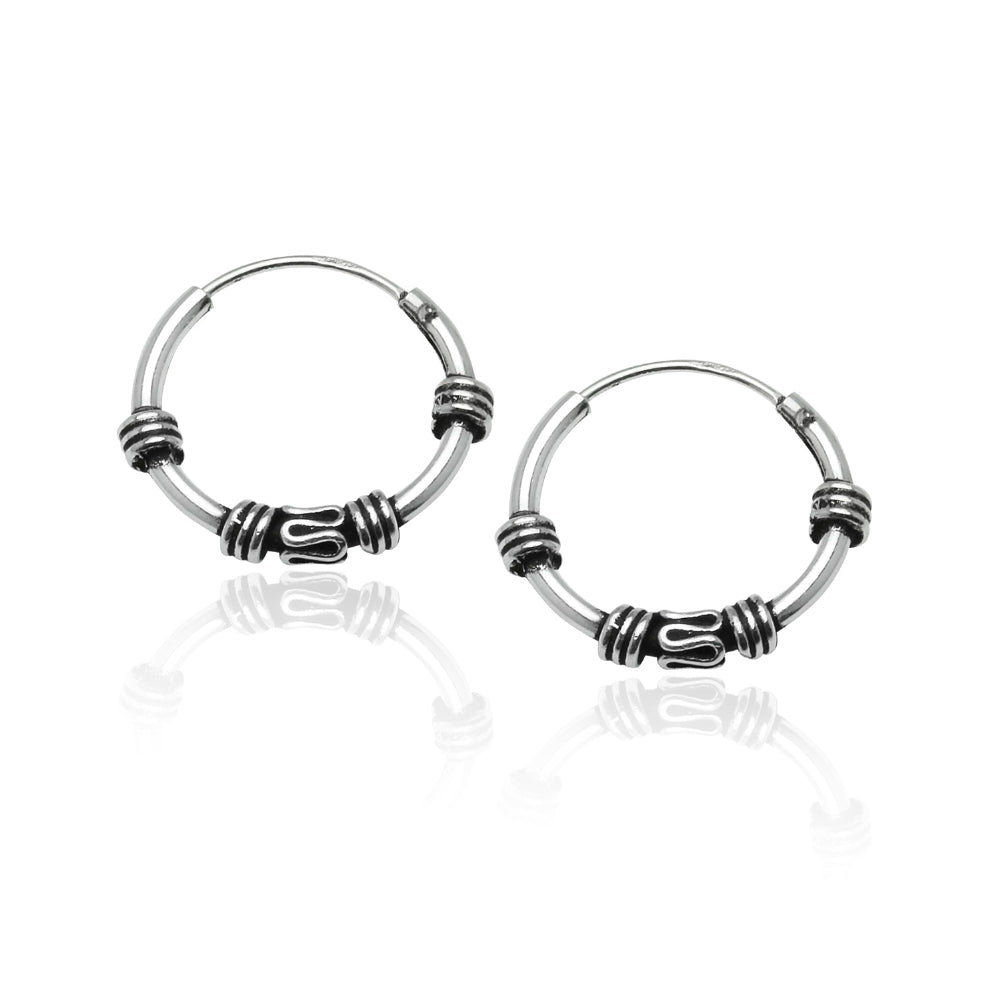 Sterling Silver Set of Three 10mm, 12mm & 14mm Bali Bead and Bali Endless Hoop Earrings-4