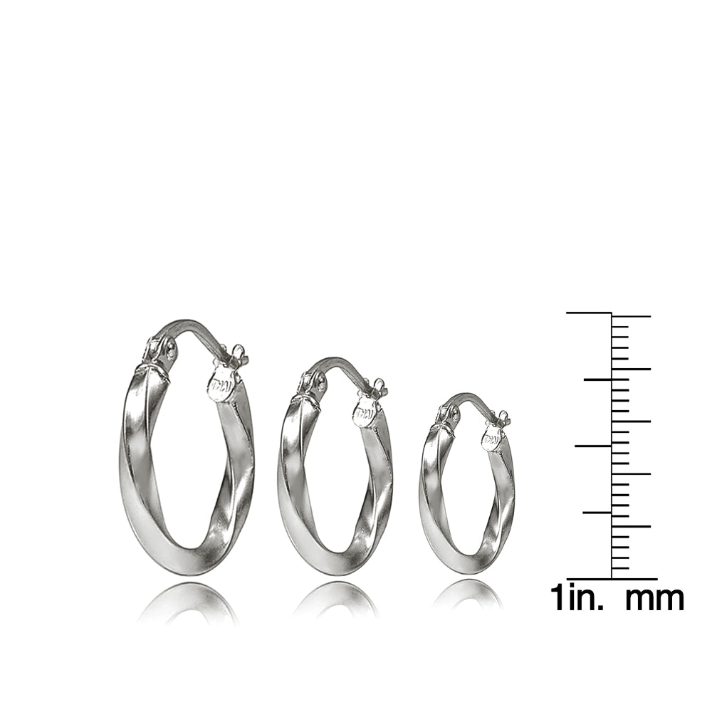 Set of 3 Sterling Silver 2mm Twist Hoop Earrings, 20mm, 25mm, 35mm-2