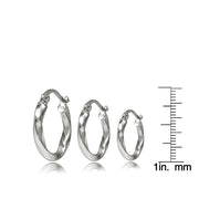 Set of 3 Sterling Silver 2mm Twist Hoop Earrings, 20mm, 25mm, 35mm