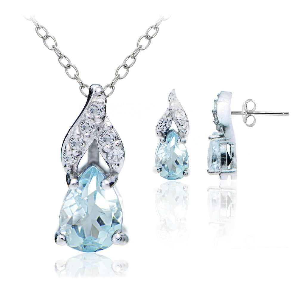 Sterling Silver 1.7ct TGW Blue and White Topaz Swirl Teardrop Necklace Earrings Set-2