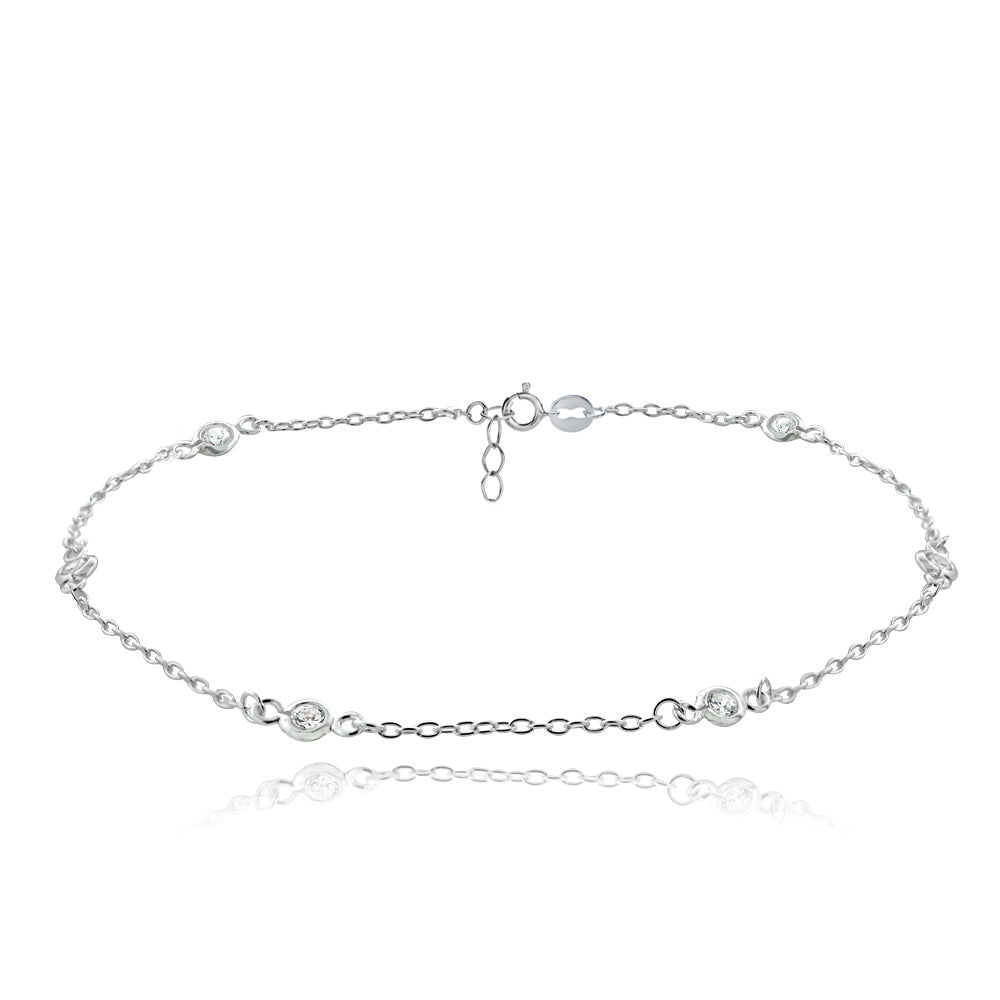 Sterling Silver Cubic Zirconia Anklet and Toe Ring Set-3