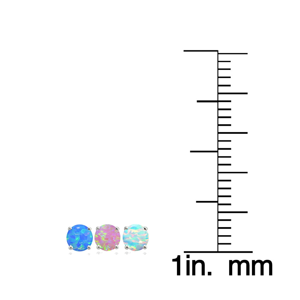 Sterling Silver Blue White and Pink Created Opal 4mm Round Stud Earrings, Set of 3-3