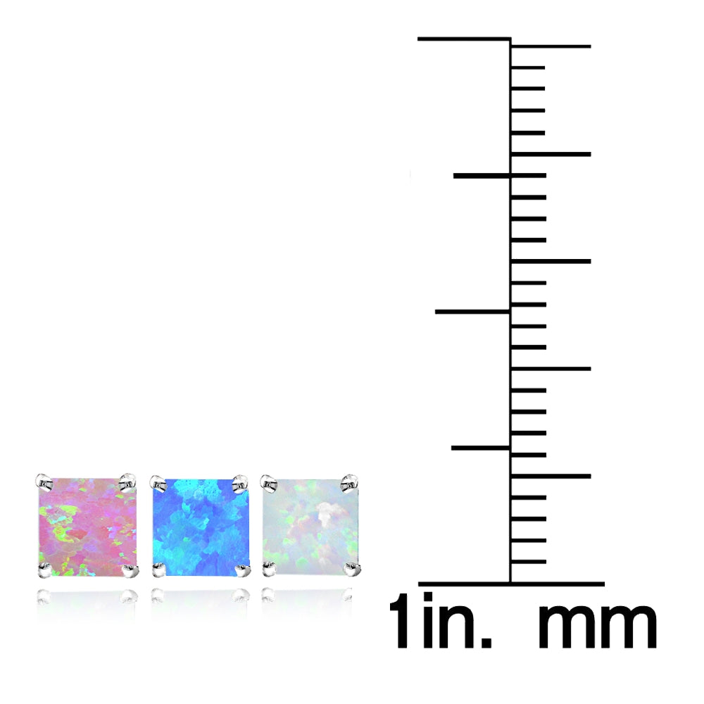Sterling Silver Multi Color Created Opal Set of 3 Square Stud Earrings Set 4mm-4