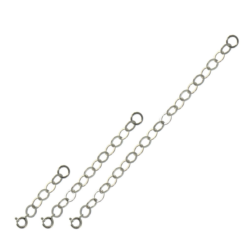 Sterling Silver Flat Round Link Extender Set for Pendants Necklaces 3 Sizes