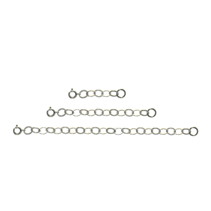 Sterling Silver Flat Round Link Extender Set for Pendants Necklaces 3 Sizes