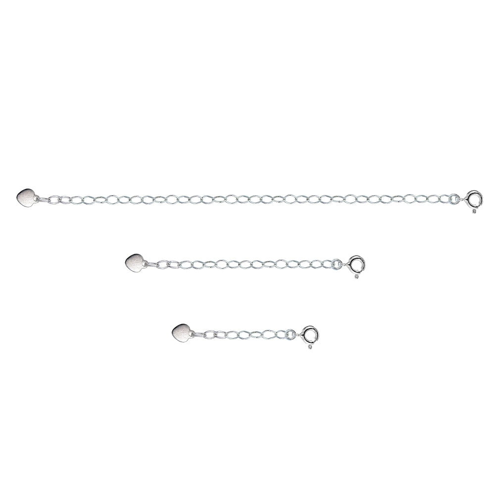 Sterling Silver Oval Link Extender Set for Pendants Necklaces w/ Flat Heart, 3 Sizes-2