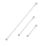 Sterling Silver Oval Link Extender Set for Pendants Necklaces w/ Puffed Heart, 3 Sizes