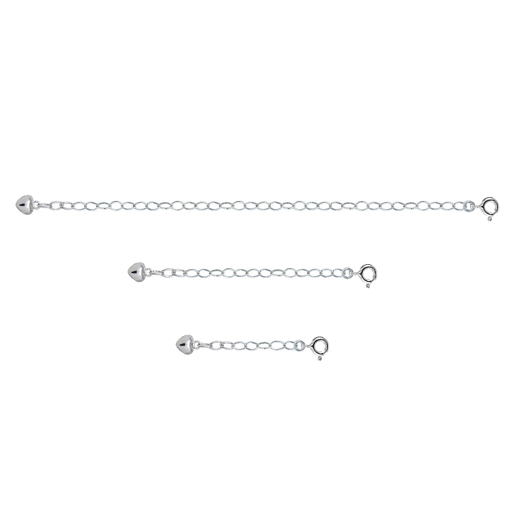 Sterling Silver Oval Link Extender Set for Pendants Necklaces w/ Puffed Heart, 3 Sizes-2