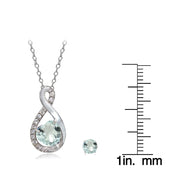 Sterling Silver Aquamarine & White Topaz Infinity Heart Necklace Earrings Set