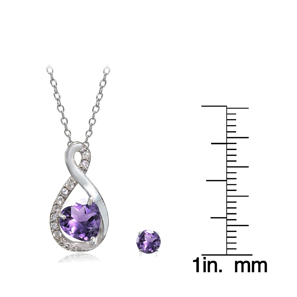 Sterling Silver Amethyst & White Topaz Infinity Heart Necklace Earrings Set-2