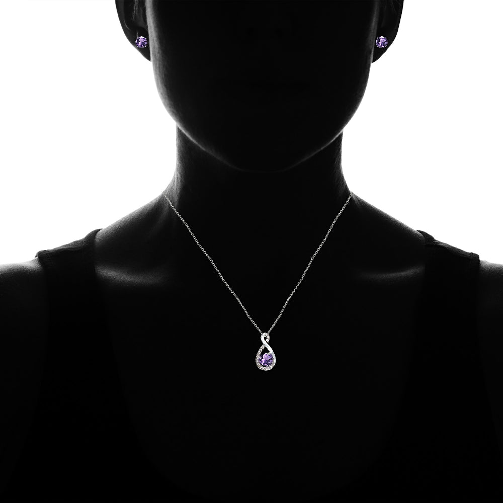 Sterling Silver Amethyst & White Topaz Infinity Heart Necklace Earrings Set-3