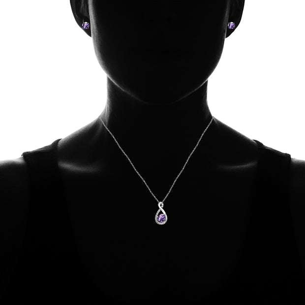 Sterling Silver Amethyst & White Topaz Infinity Heart Necklace Earrings Set