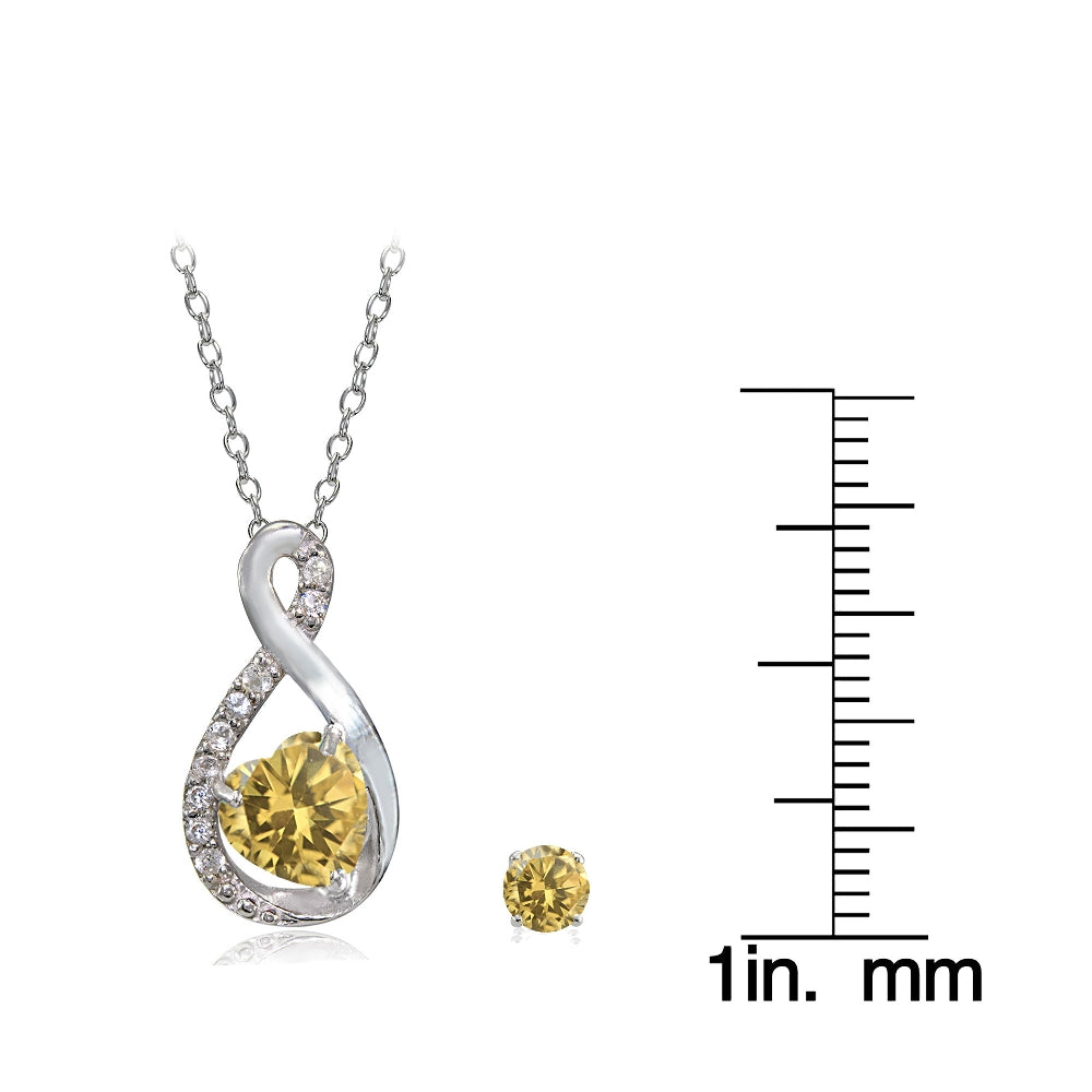 Sterling Silver Citrine & White Topaz Infinity Heart Necklace Earrings Set-3