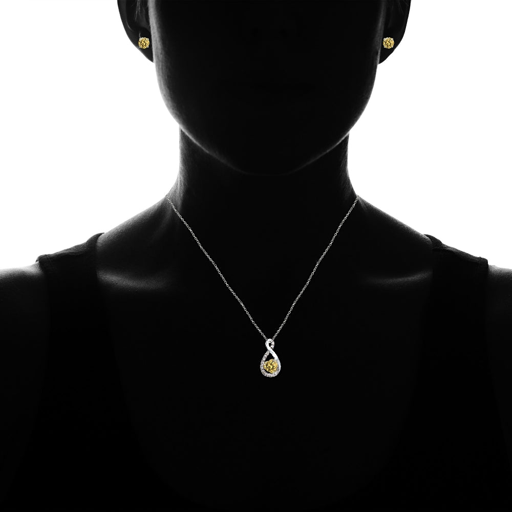 Sterling Silver Citrine & White Topaz Infinity Heart Necklace Earrings Set-4