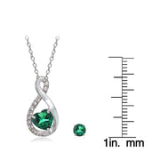 Sterling Silver Created Emerald & White Topaz Infinity Heart Necklace Earrings Set
