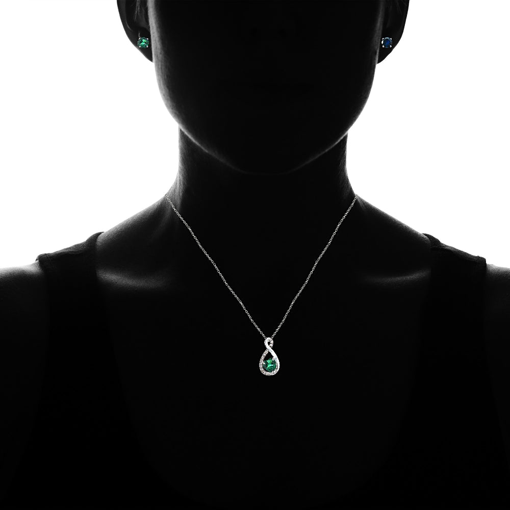 Sterling Silver Created Emerald & White Topaz Infinity Heart Necklace Earrings Set-4