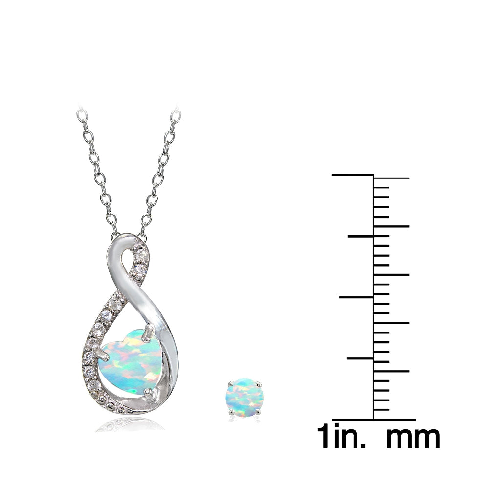 Sterling Silver Created White Opal & White Topaz Infinity Heart Necklace Earrings Set-3