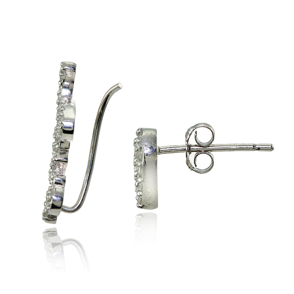 Sterling Silver Cubic Zirconia Heart Stud & LOVE Climber Crawler Earrings Set-2