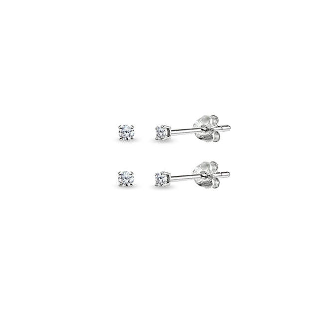 Sterling Silver Cubic Zirconia Set of 2 Round 2mm Stud Earrings