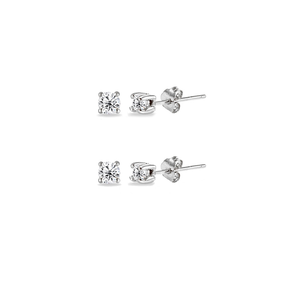 Sterling Silver Cubic Zirconia Set of 2 Round 2mm Stud Earrings-2