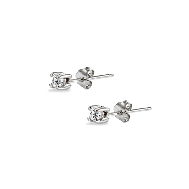 Sterling Silver Cubic Zirconia set of 3 Round 2mm Stud Earrings