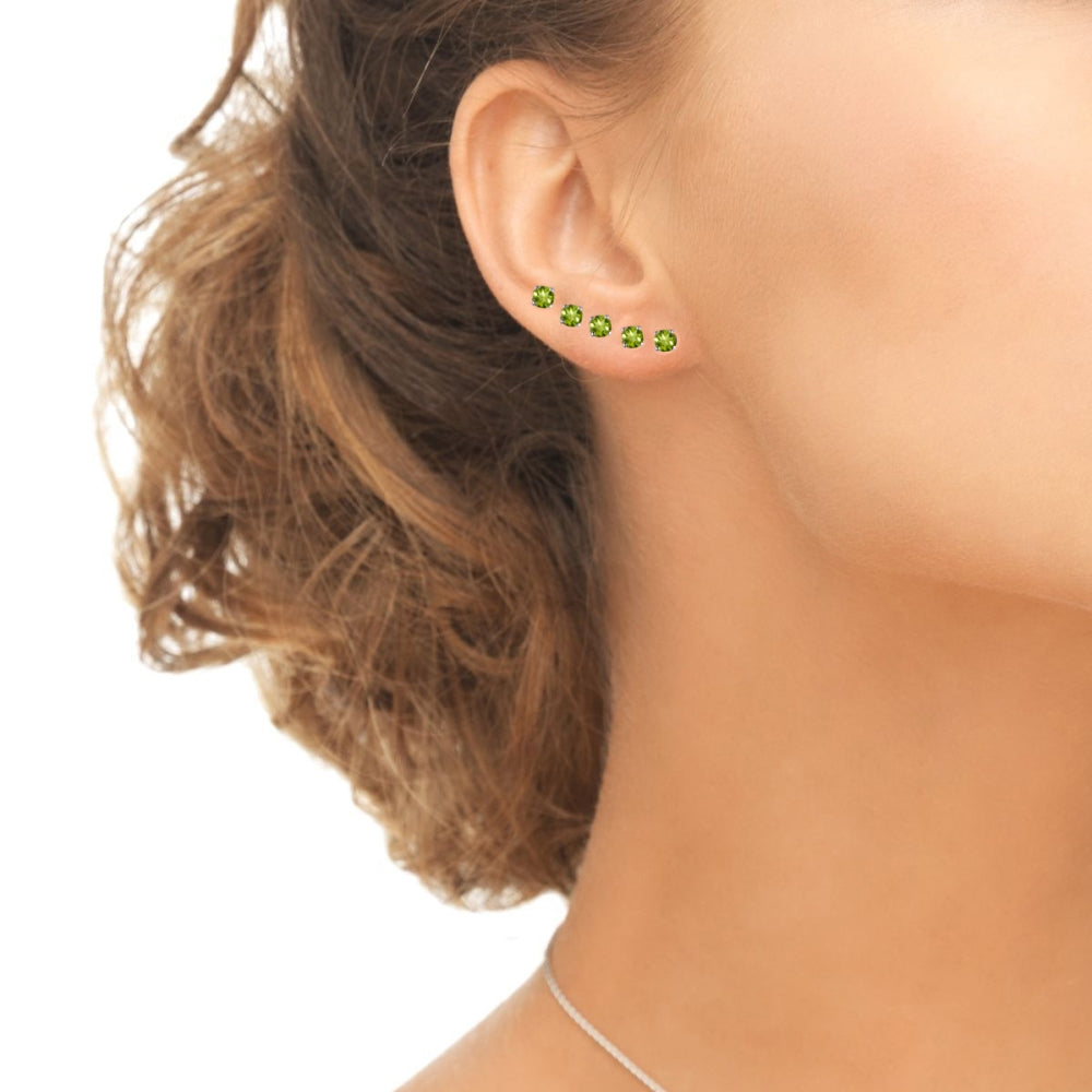 5-Pair Set Sterling Silver Peridot 2mm Round Stud Earrings-3