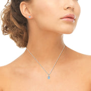 Sterling Silver Blue Topaz and White Topaz Oval Crown Necklace & Stud Earrings Set