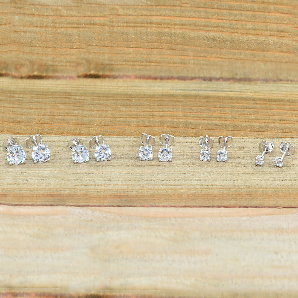 5 Pair Set Sterling Silver Cubic Zirconia Round Stud Earrings, 2mm 3mm 4mm 5mm 6mm-3